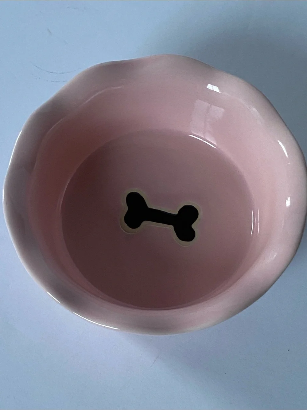 Pink Ceramic Dog Food Water Dish Bowl Stoneware 5” Wavy Edge Paw Prints Bone